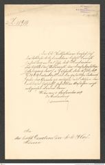 k.k. naturhistorisches Hofmuseum, Intendanzakten 1885-1896 (Hauer), Aktenzahl Z.587/1889, Seite 1